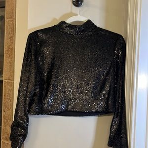Sequence crop top with mock neck and long sleeve. Size 6